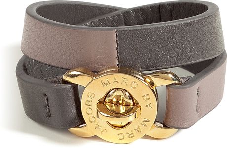 Marc By Marc Jacobs Grey Leather Katie Double Bracelet in Gray (grey) - Lyst
