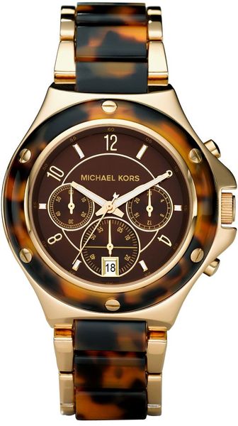 Michael Kors Womens Chronograph Gold Tone Stainless Steel and Tortoise Acetate Bracelet 42mm - Lyst