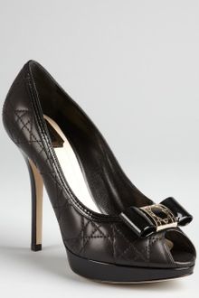 Dior Black Cannage Leather Patent Bow Peep Toe Pumps - Lyst