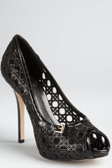 Dior Black Patent Cannage Mesh Leather Peep Toe Pumps - Lyst