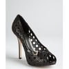 Dior Black Patent Cannage Mesh Leather Peep Toe Pumps in Black - Lyst