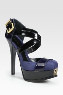 Fendi Strappy Suede and Leather Platform Pumps - Lyst
