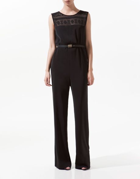 Zara Lace Jumpsuit in Black | Lyst