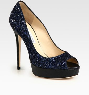 Jimmy Choo Crown Glittercoated Leather Peep Toe Pumps - Lyst