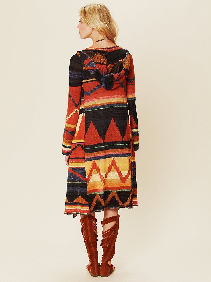 NWOT 198 FREE PEOPLE orange LIMA aztec LONG PATTERNED CARDIGAN maxi