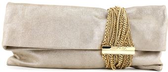Jimmy Choo Chandra Sand Shimmer Suede Clutch - Lyst