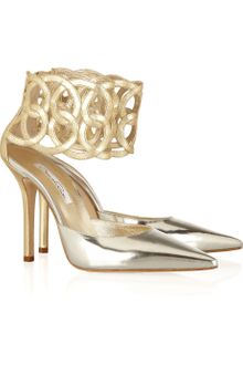 Oscar de la Renta Looped Cuff Metallic Leather Pumps - Lyst