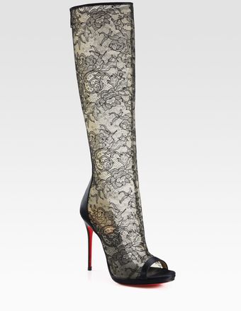 Christian Louboutin Alta Lace and Satin Knee High Boots - Lyst