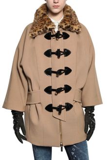 DSquared2 Weasel Fur Collar Stretch Wool Cady Coat - Lyst