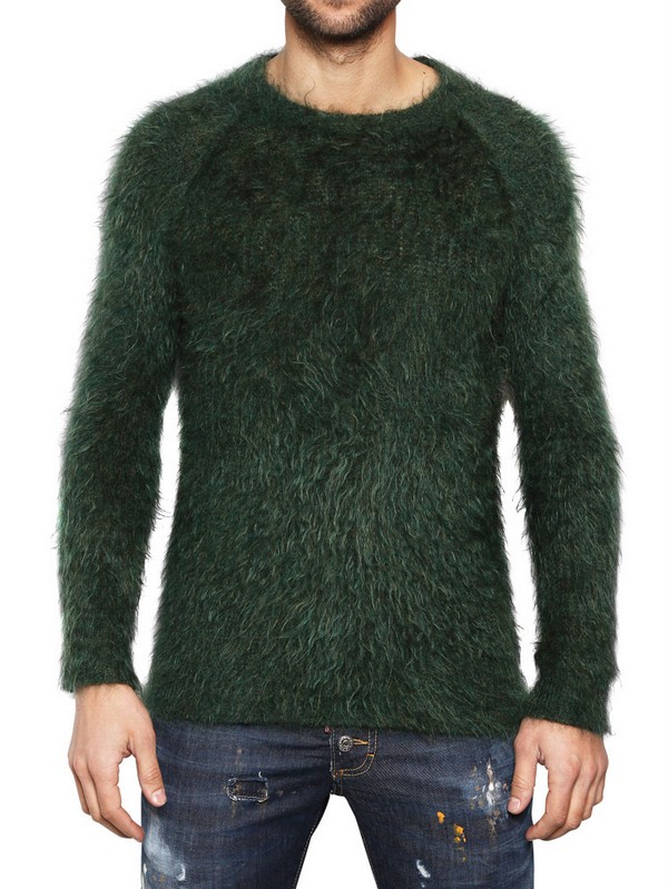 Dsquared2 Wool Mohair Round Neck Sweater in Green for Men | Lyst