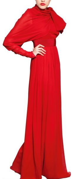 Giambattista Valli Single Sleeve Silk Georgette Long Dress in Red - Lyst