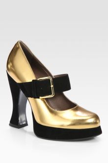 Marni Metallic Leather and Suede Platform Mary Jane Pumps - Lyst