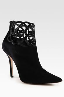 Oscar de la Renta Suede and Patent Leather Ankle Boots - Lyst