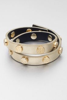 Tory Burch Logo Stud Embellished Wrap Leather Bracelet - Lyst