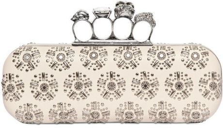 Alexander Mcqueen Studded Leather Knucklebox Clutch in Beige (ivory) - Lyst
