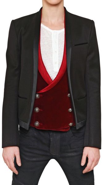 Balmain Wool Gabardine Satin Piping Jacket in Black for Men - Lyst