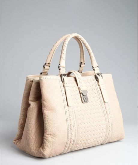 Bottega Veneta Beige Intrecciato Leather Stripe Roma Tote in Beige - Lyst