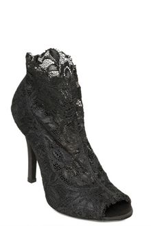 Dolce & Gabbana 110mm Stretch Lace Open Toe Low Boots - Lyst