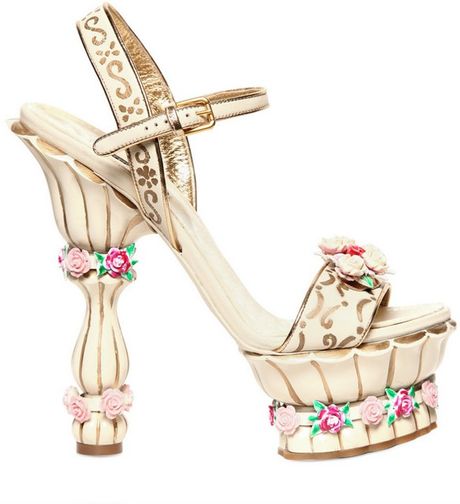 Dolce & Gabbana 160mm Crystal Leather Rose Sandals in Multicolor (ivory) - Lyst