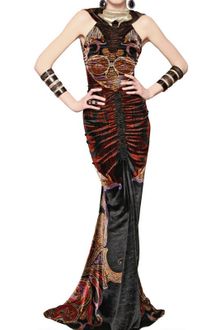 Etro Printed Viscose Silk Velvet Long Dress - Lyst