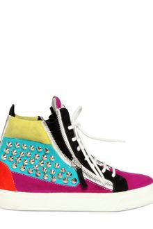 Giuseppe Zanotti 20mm Suede Multicolor Studded Sneakers - Lyst
