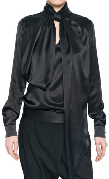 Givenchy Pussy Bow Silk Satin Shirt in Black - Lyst