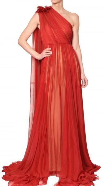 Maria Lucia Hohan Draped Shoulder Pleated Muslin Dress in Red - Lyst