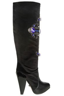 Versace 130mm Jewelled Cross Velvet Boots - Lyst