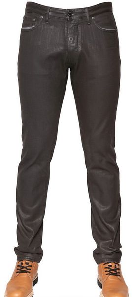 Viktor & Rolf Leather Effect Denim Slim Fit Jeans - Lyst