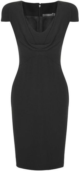 Alexander Mcqueen Black Cowl Neck Crepe Pencil Dress in Black - Lyst