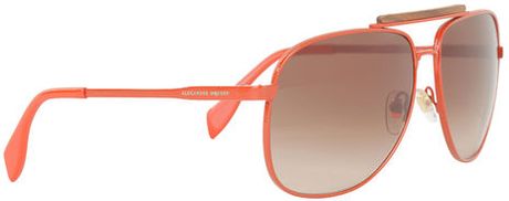 Alexander Mcqueen Coral Metal Frame Aviators in Red (coral) - Lyst