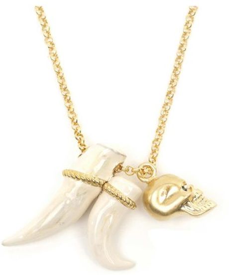 Alexander Mcqueen Gold Skull and Tusk Pendant in Gold - Lyst