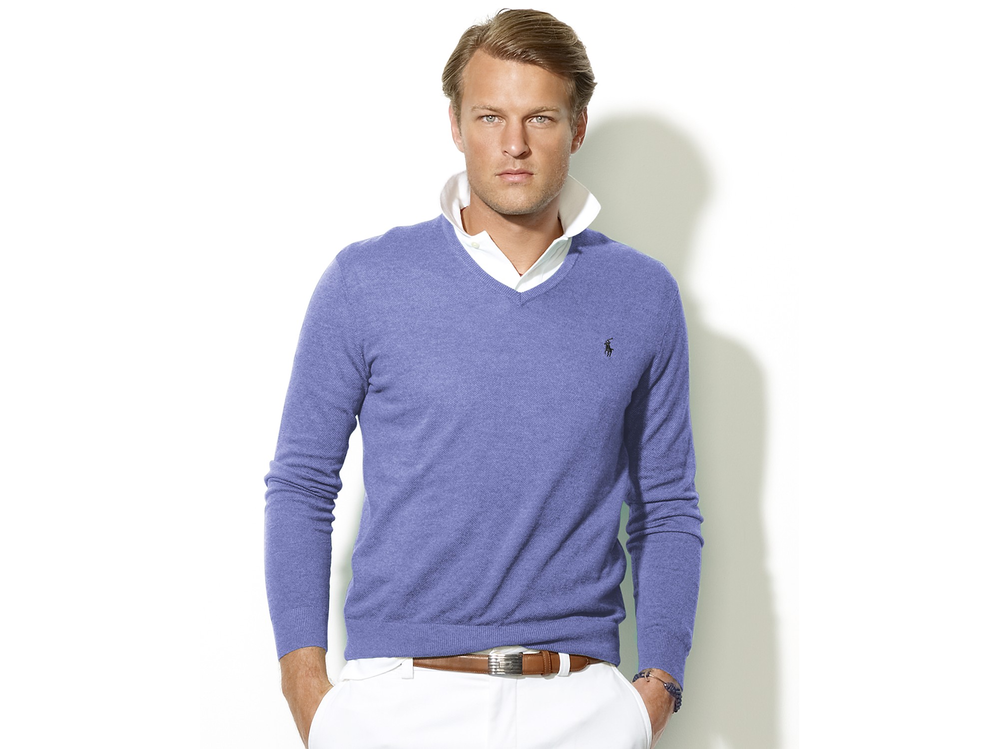 Ash Polo Ralph Lauren Longsleeved Cottoncashmere Vneck Sweater in