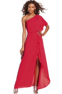 BCBGMAXAZRIA Shortsleeve Oneshoulder Ruffled Gown - Lyst