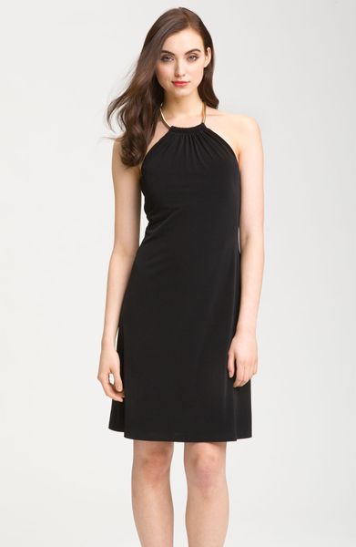 Calvin Klein Metal Halter Ring Jersey Cocktail Dress in Black Calvin Klein Metal Halter Ring Jersey Cocktail Dress in Black