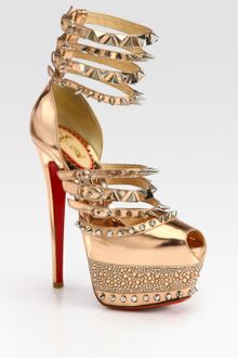 Christian Louboutin Isolde Studded Metallic Leather Platform Sandals - Lyst
