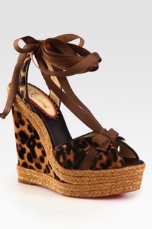 Christian Louboutin Leopard Print Calf Hair Bow Espadrille Wedges - Lyst
