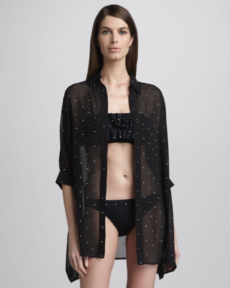 Michael By Michael Kors Cascading Ruffles Sheer Coverup in Black - Lyst