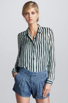 Theory Pleated Denim Shorts - Lyst