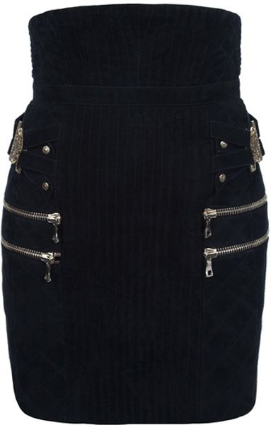 Balmain Quilted Suede Skirt in Black - Lyst