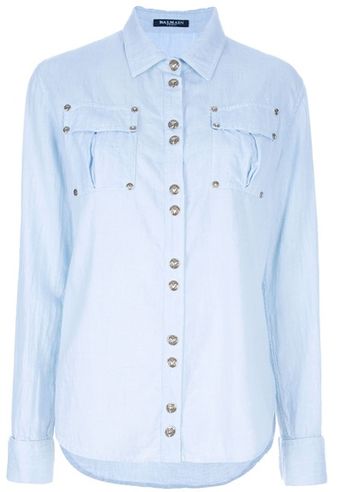 Balmain Washed Denim Shirt - Lyst