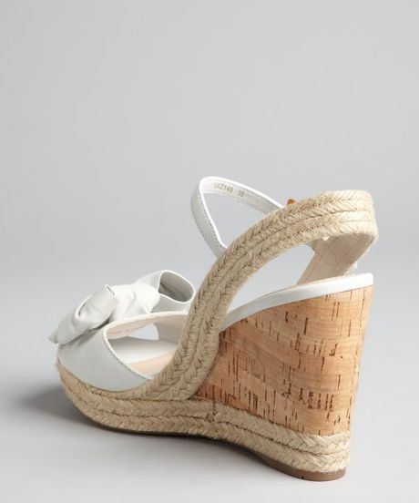 Prada Prada Sport White Leather Bow Detail Wedge Sandals in Beige (white) | Lyst