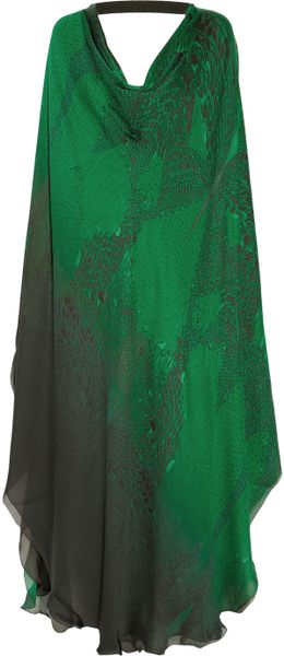 Roberto Cavalli Printed Silk Chiffon Gown in Green - Lyst