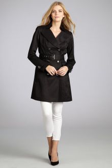 Vince Camuto Black Cotton Blend Belted Double Breasted Trench Coat - Lyst