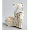 Prada Ivory Woven Leather Peep Toe Wedge Sandals in White (ivory) - Lyst
