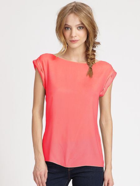 Alice + Olivia Rolledsleeve Tunic Top in Orange (poppy) - Lyst