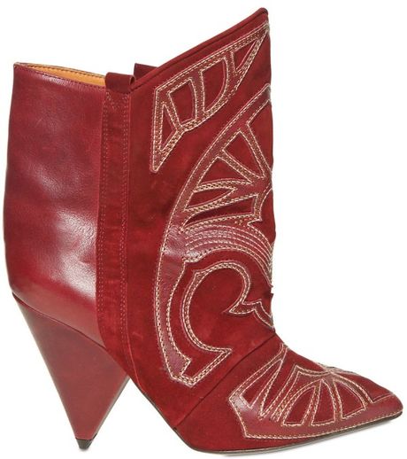 Isabel Marant 120mm Embroidered Suede Leather Boots in Red (bordeaux) - Lyst
