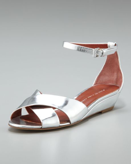 Marc By Marc Jacobs Lowwedge Anklewrap Sandal in Silver - Lyst