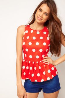 ASOS Collection Asos Sleeveless Top with Spot Print and Peplum - Lyst