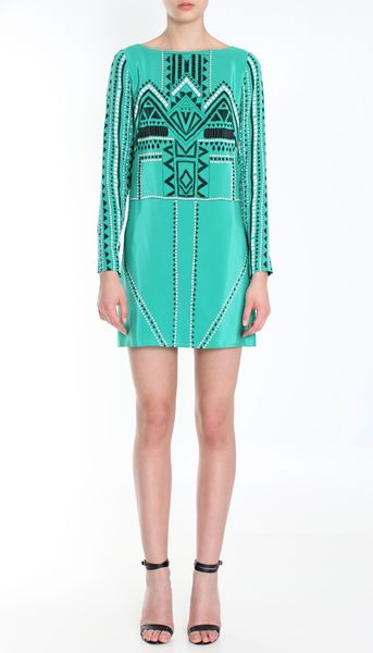 Tibi Printed Eyelet Shift Dress in Green (emerald multi) - Lyst